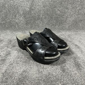 Dansko Sapphire Women’s Size EU 40 US 9.5 Black Leather Cutout Wedge Slides Used